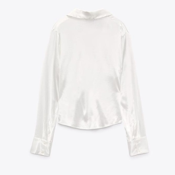 NWT Zara Ruched Satin Effect Shirt in Ecru White Ref. 4437/329 - Picture 6 of 11